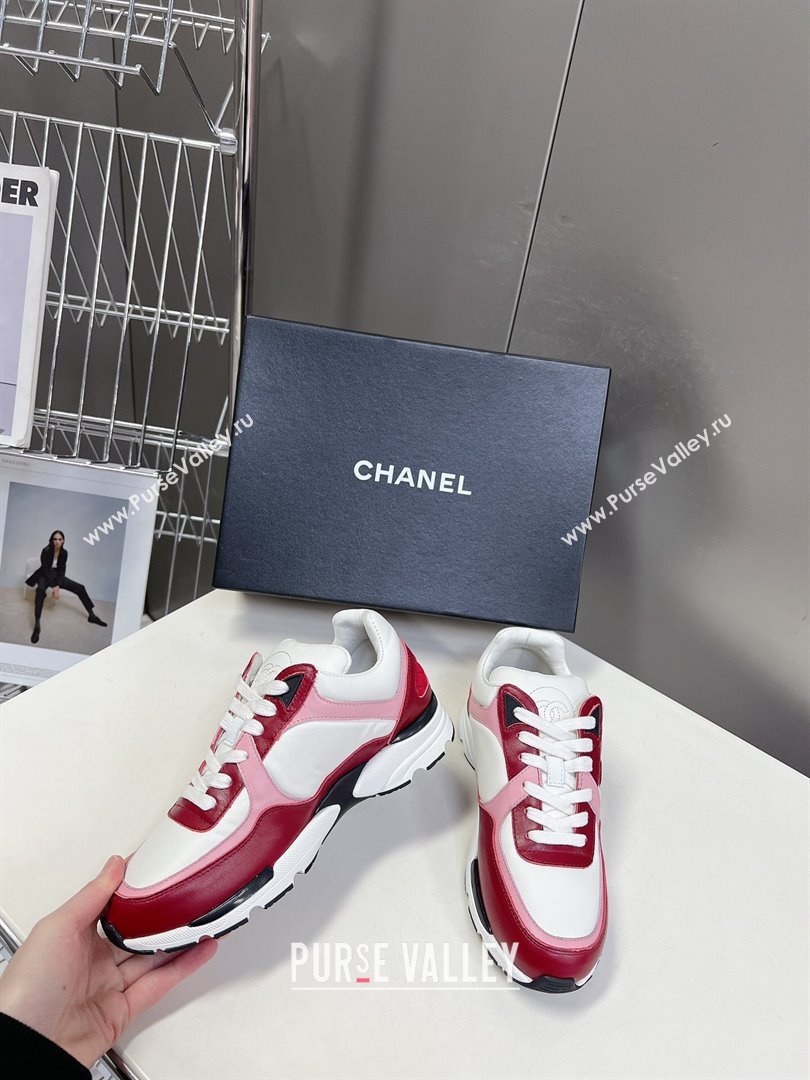 Chanel Calfskin Sneakers with Side CC Pink/Red 2024 0323 (MD-240323061)