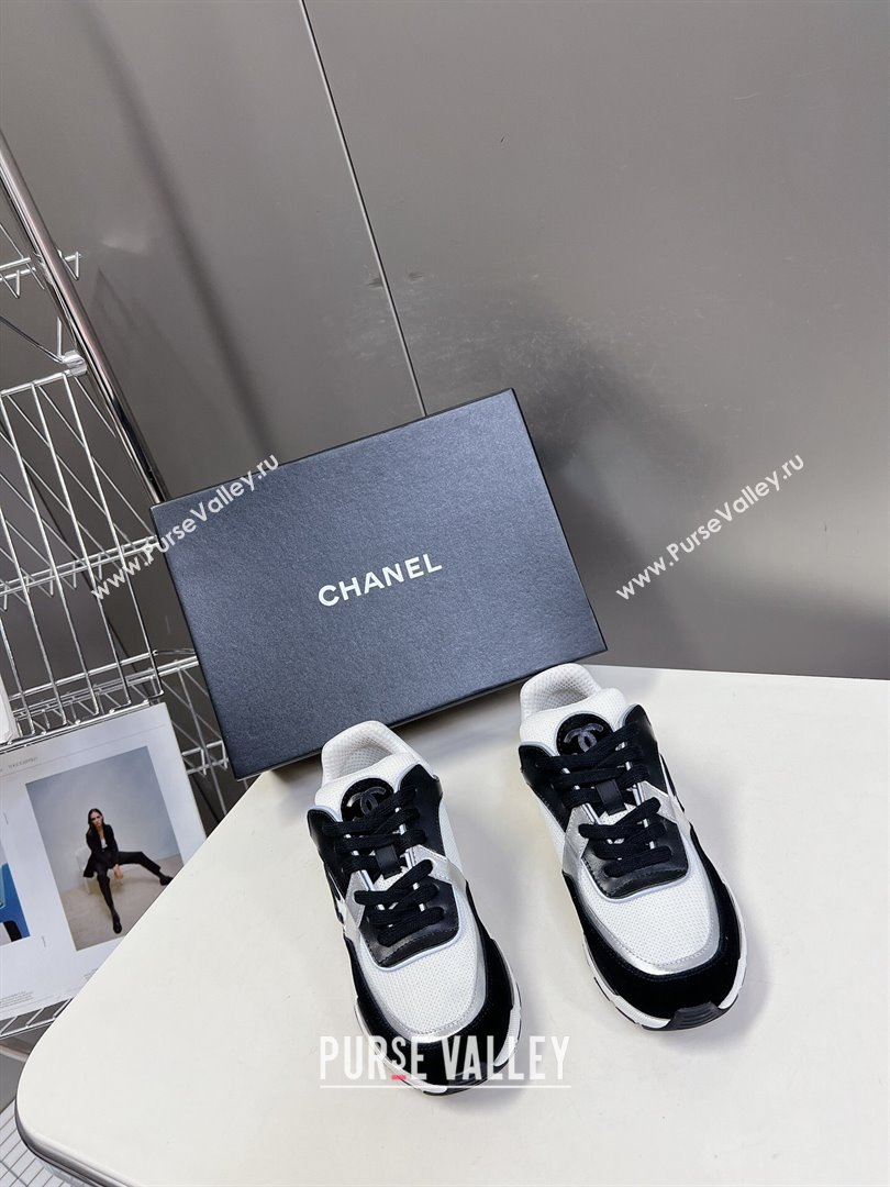 Chanel Knit, Calfskin Suede Sneakers with Side CC Black/White 2024 0323 (MD-240323063)