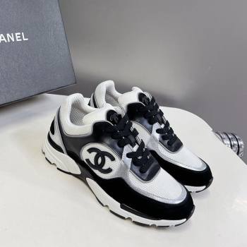 Chanel Knit, Calfskin Suede Sneakers with Side CC Black/White 2024 0323 (MD-240323063)