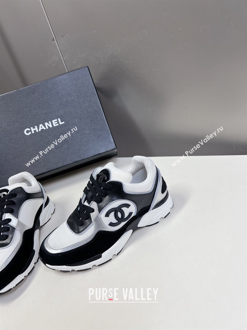 Chanel Knit, Calfskin Suede Sneakers with Side CC Black/White 2024 0323 (MD-240323063)