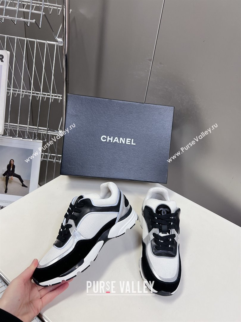 Chanel Knit, Calfskin Suede Sneakers with Side CC Black/White 2024 0323 (MD-240323063)