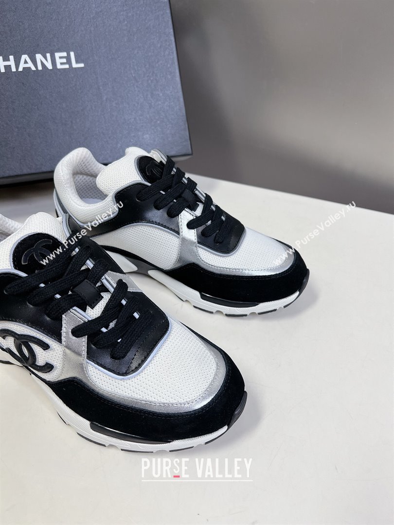 Chanel Knit, Calfskin Suede Sneakers with Side CC Black/White 2024 0323 (MD-240323063)