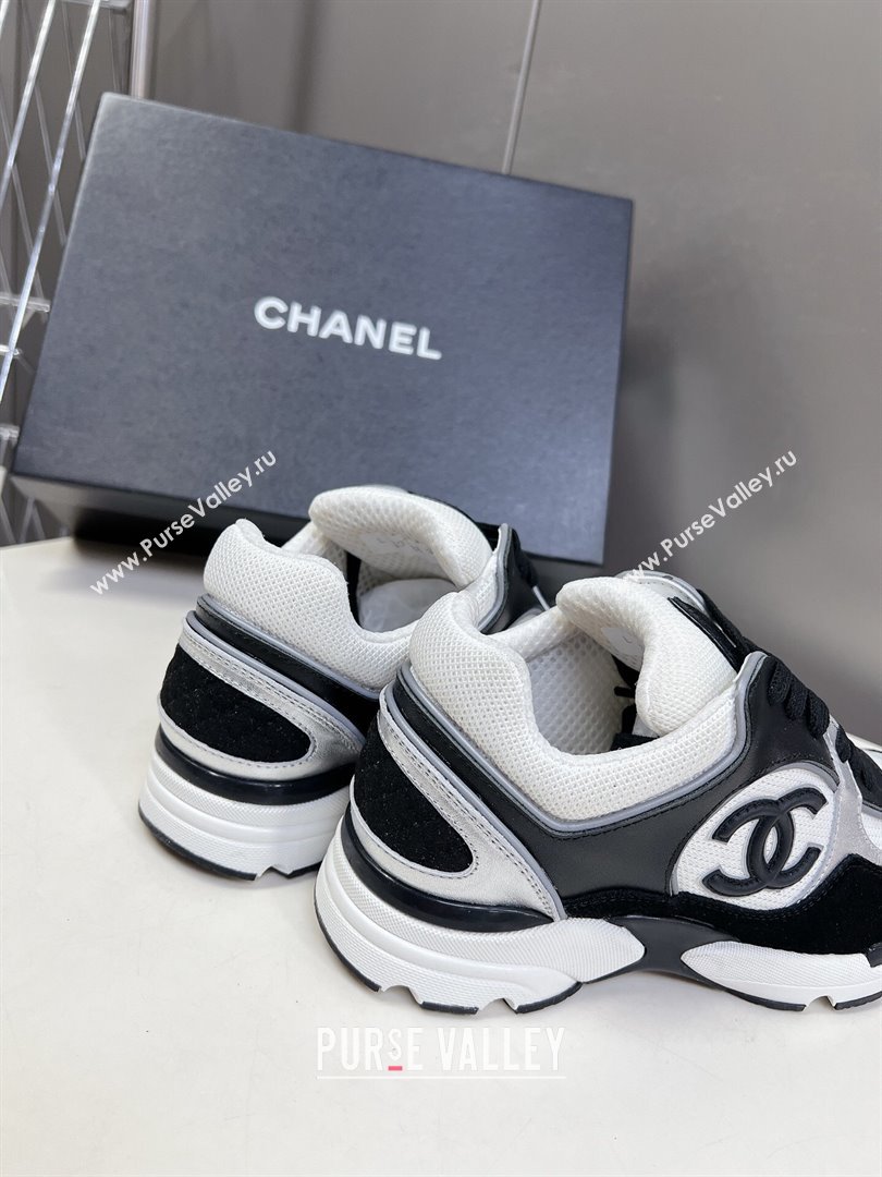 Chanel Knit, Calfskin Suede Sneakers with Side CC Black/White 2024 0323 (MD-240323063)