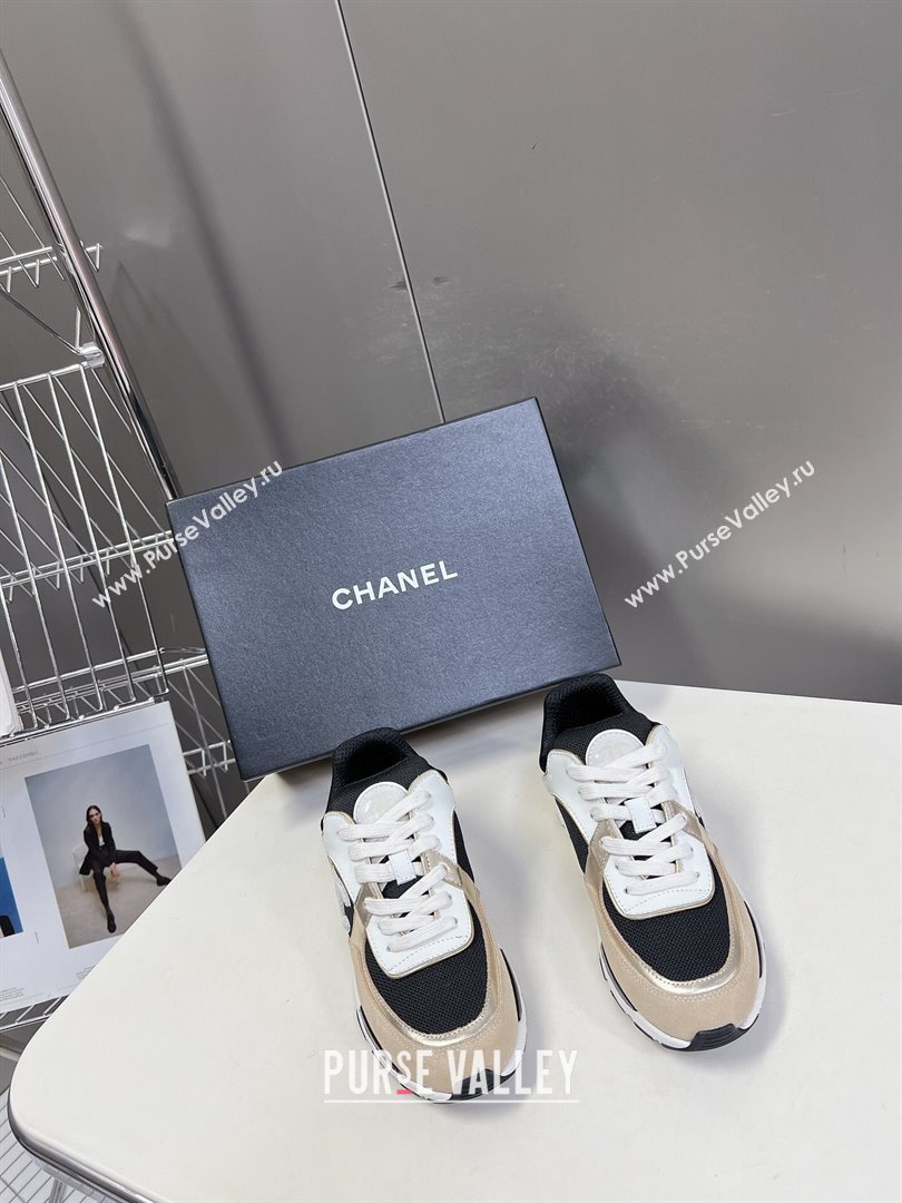 Chanel Mesh, Calfskin Suede Sneakers with Side CC Beige 2024 0323 (MD-240323064)