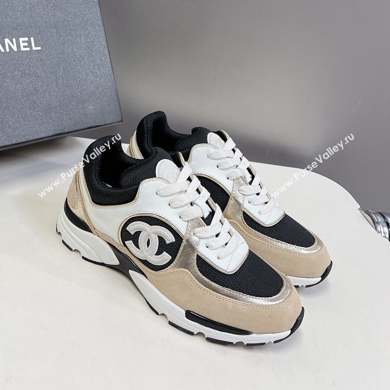 Chanel Mesh, Calfskin Suede Sneakers with Side CC Beige 2024 0323 (MD-240323064)