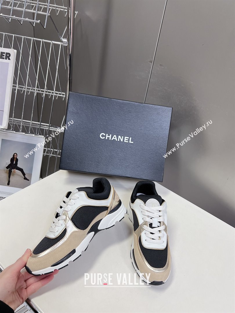 Chanel Mesh, Calfskin Suede Sneakers with Side CC Beige 2024 0323 (MD-240323064)