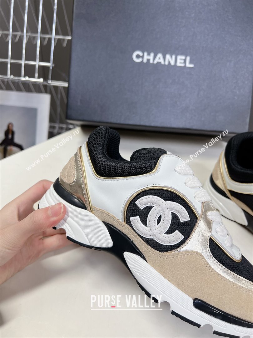 Chanel Mesh, Calfskin Suede Sneakers with Side CC Beige 2024 0323 (MD-240323064)