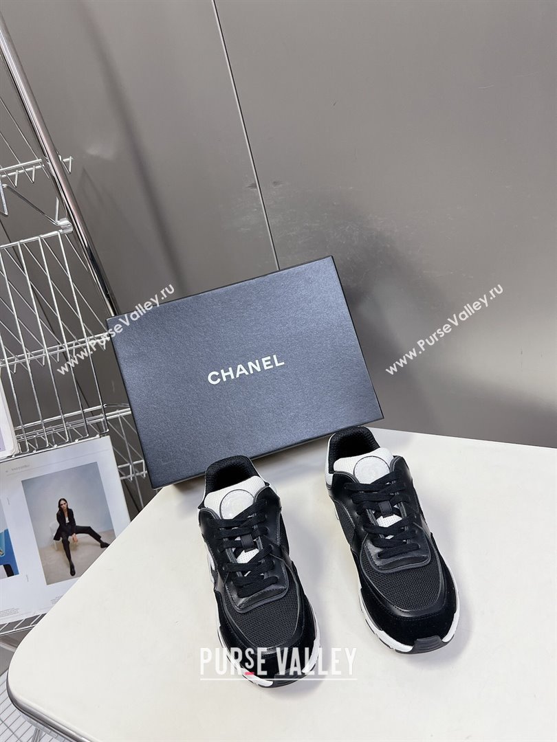 Chanel Mesh, Calfskin Suede Sneakers with Side CC Black/White 2024 0323 (MD-240323065)