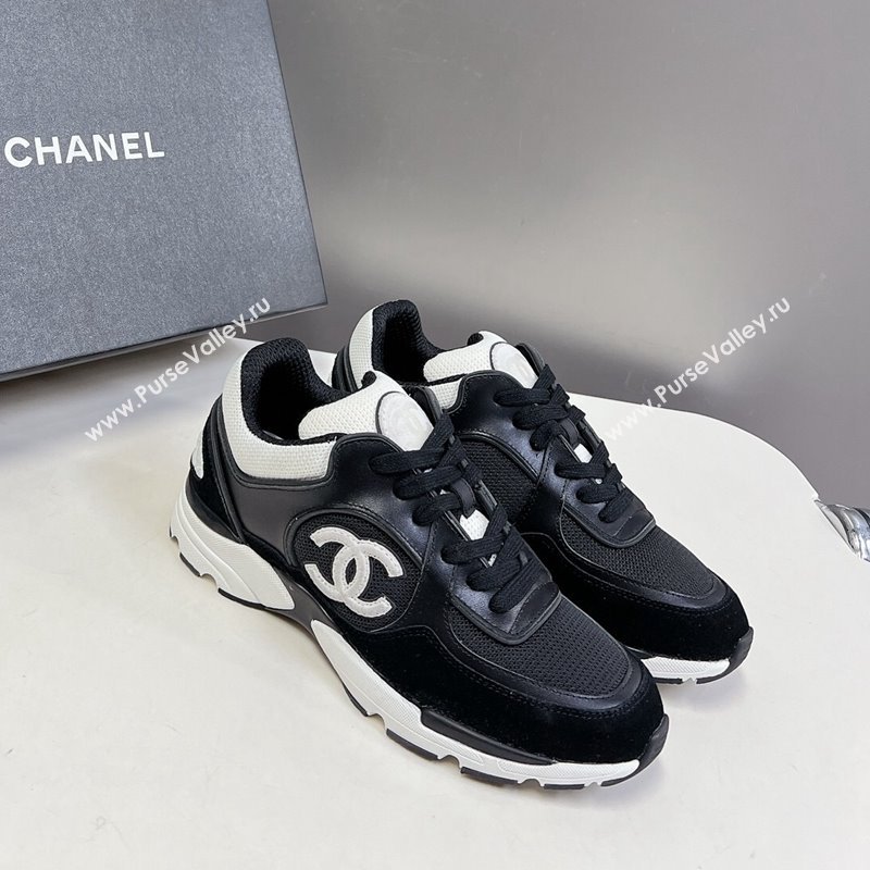 Chanel Mesh, Calfskin Suede Sneakers with Side CC Black/White 2024 0323 (MD-240323065)