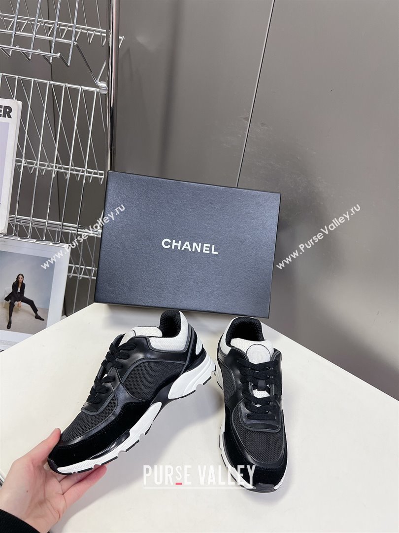 Chanel Mesh, Calfskin Suede Sneakers with Side CC Black/White 2024 0323 (MD-240323065)