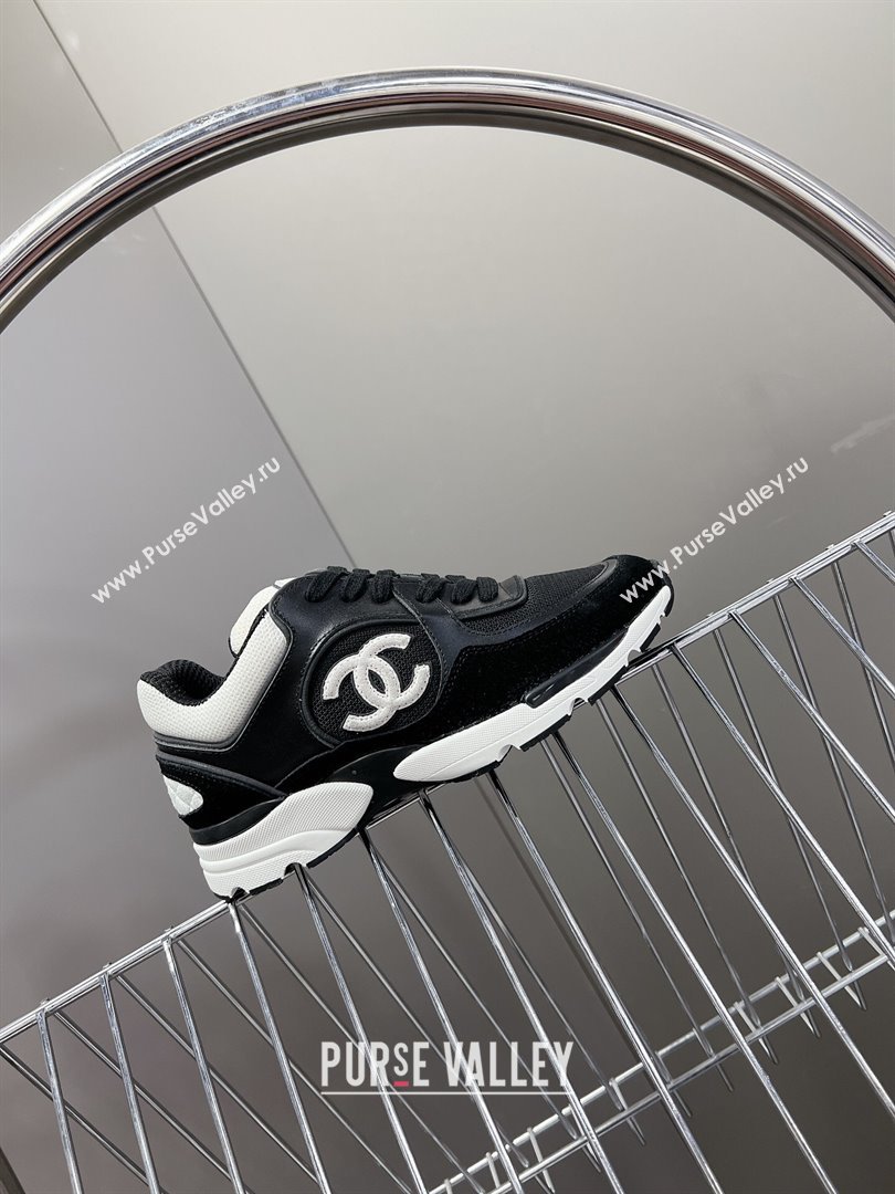 Chanel Mesh, Calfskin Suede Sneakers with Side CC Black/White 2024 0323 (MD-240323065)