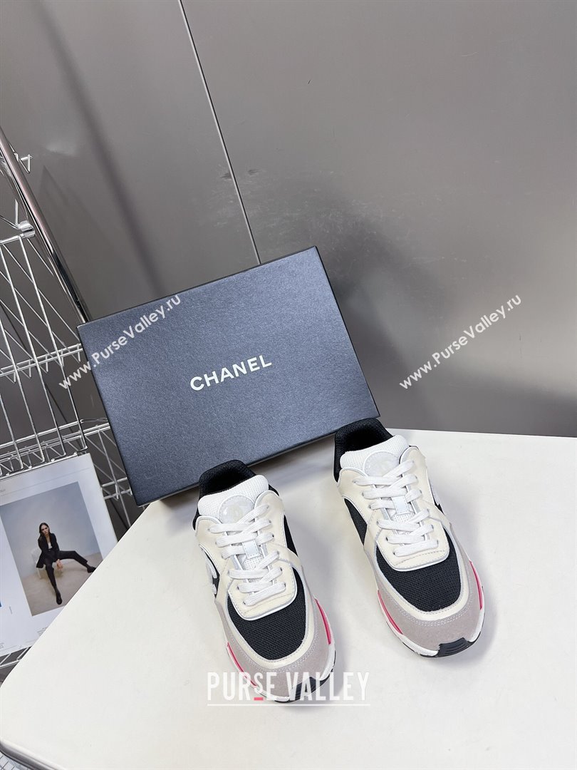 Chanel Mesh, Calfskin Suede Sneakers with Side CC Grey/Cream 2024 0323 (MD-240323066)