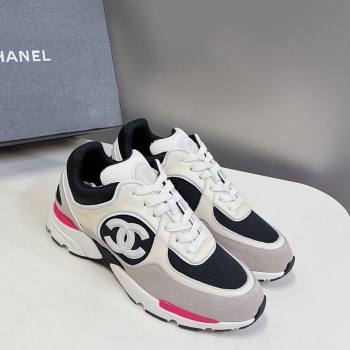 Chanel Mesh, Calfskin Suede Sneakers with Side CC Grey/Cream 2024 0323 (MD-240323066)