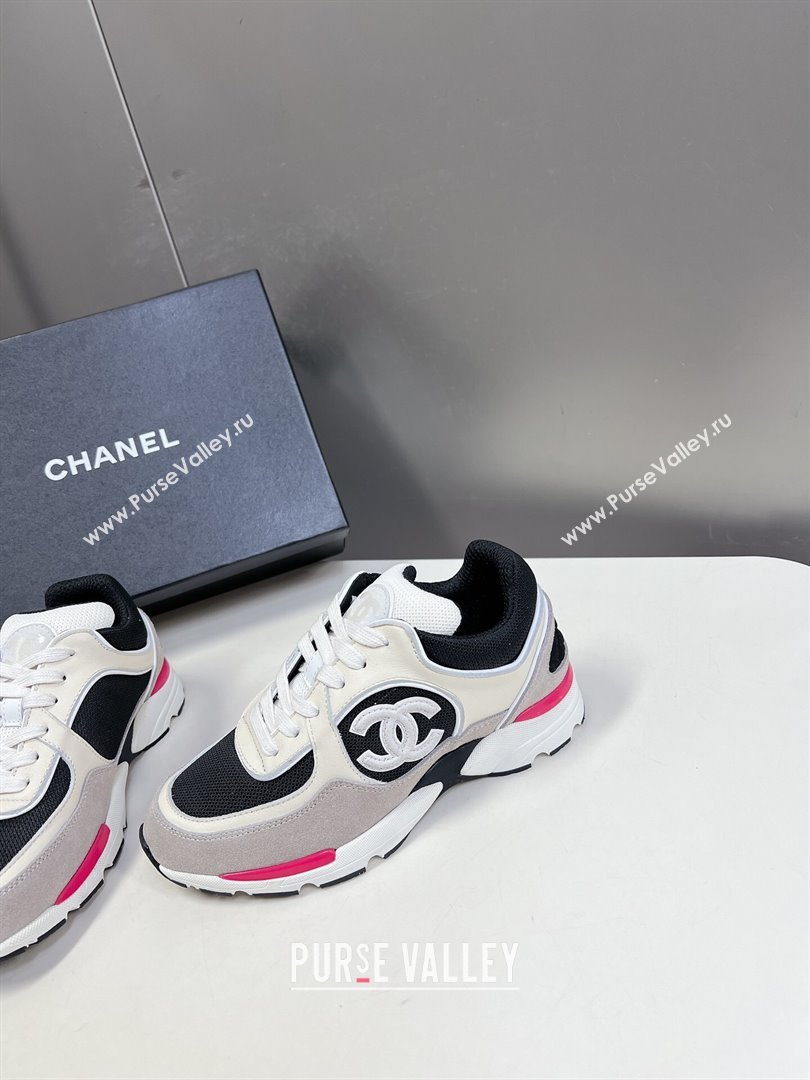 Chanel Mesh, Calfskin Suede Sneakers with Side CC Grey/Cream 2024 0323 (MD-240323066)