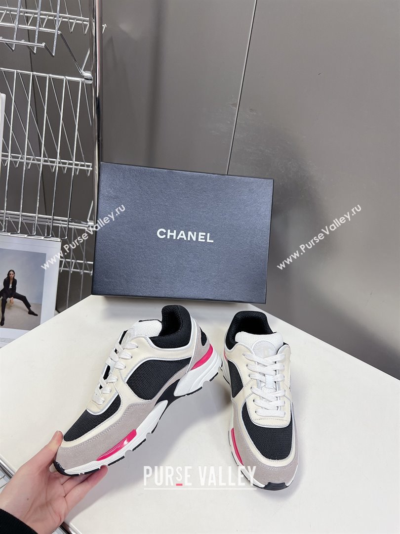 Chanel Mesh, Calfskin Suede Sneakers with Side CC Grey/Cream 2024 0323 (MD-240323066)