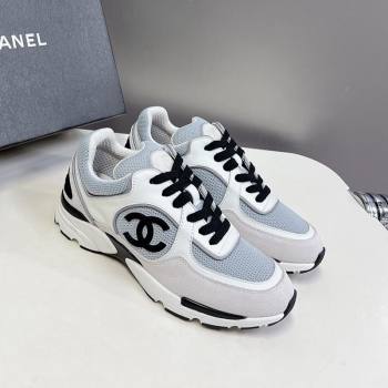 Chanel Mesh, Calfskin Suede Sneakers with Side CC Light Grey 2024 0323 (MD-240323067)