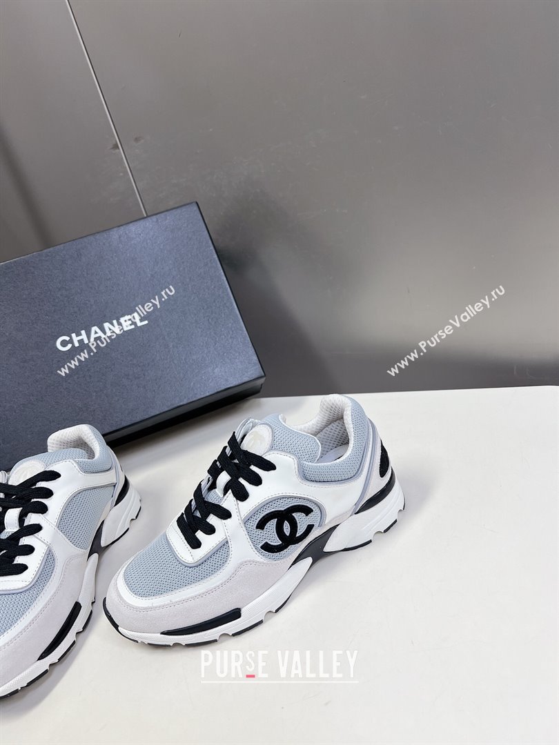 Chanel Mesh, Calfskin Suede Sneakers with Side CC Light Grey 2024 0323 (MD-240323067)