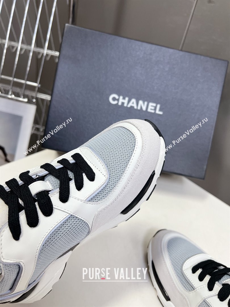 Chanel Mesh, Calfskin Suede Sneakers with Side CC Light Grey 2024 0323 (MD-240323067)