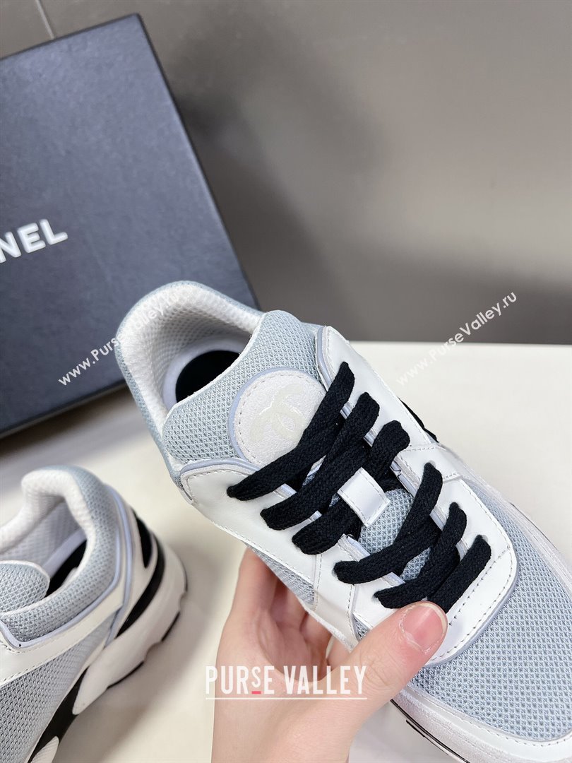 Chanel Mesh, Calfskin Suede Sneakers with Side CC Light Grey 2024 0323 (MD-240323067)