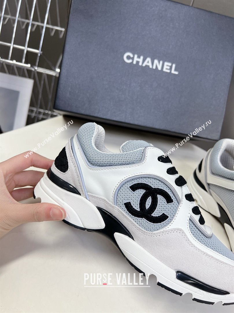 Chanel Mesh, Calfskin Suede Sneakers with Side CC Light Grey 2024 0323 (MD-240323067)