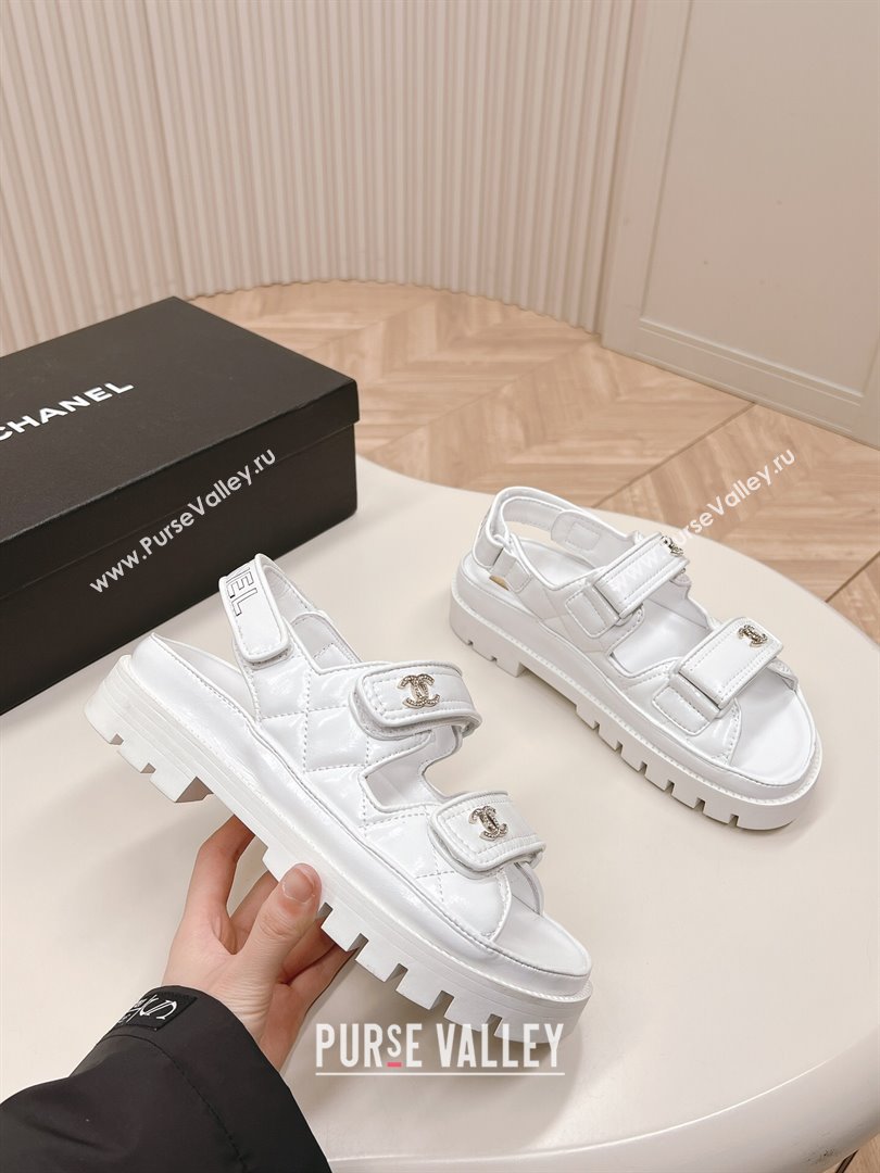 Chanel Shiny Calfskin Strap Sandals White 2024 0322 (MD-240322064)