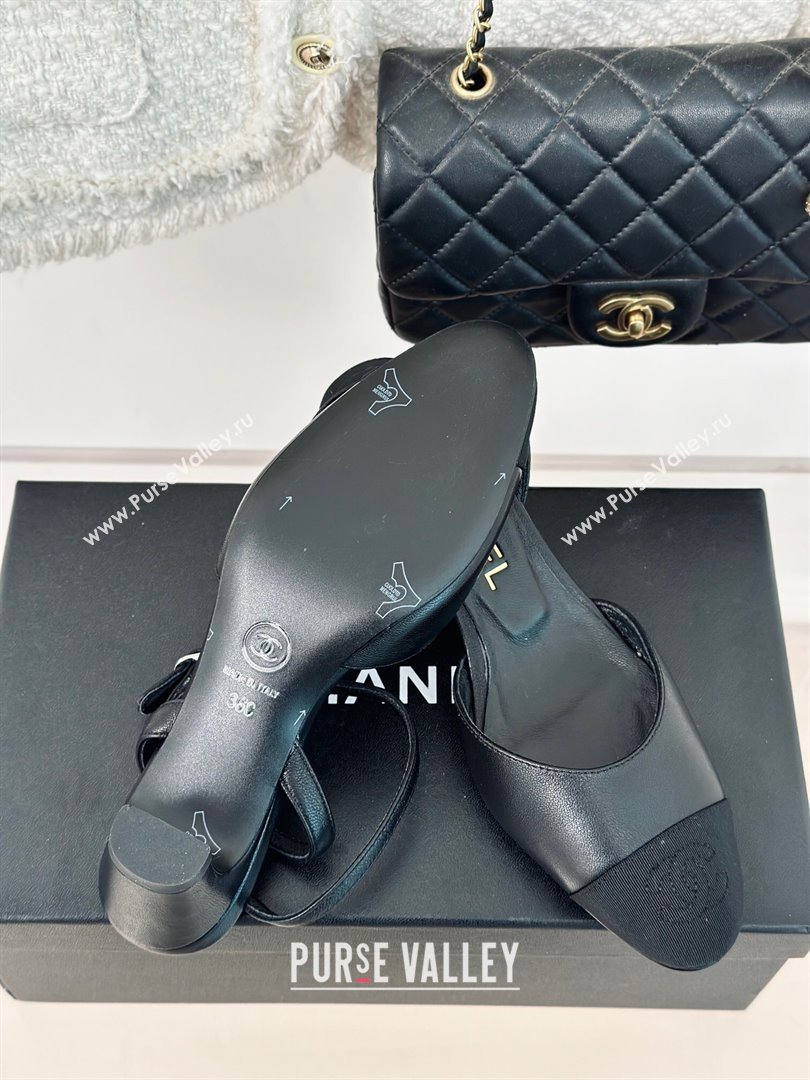 Chanel Calfskin Grosgrain Slingback Pumps 4.5cm G45370 Black 2024 (MD-240323072)