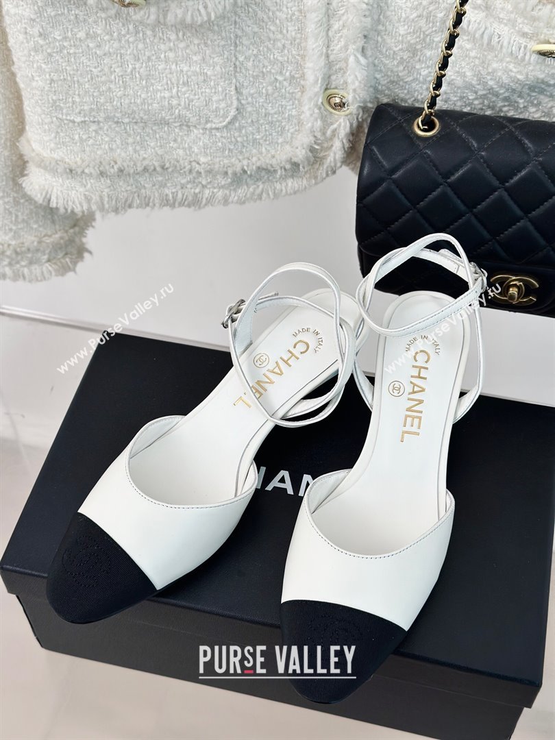 Chanel Calfskin Grosgrain Slingback Pumps 4.5cm G45370 White 2024 (MD-240323074)