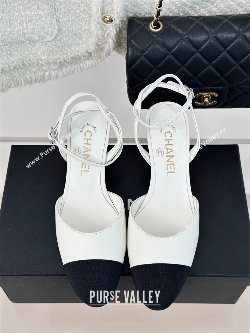 Chanel Calfskin Grosgrain Slingback Pumps 4.5cm G45370 White 2024 (MD-240323074)