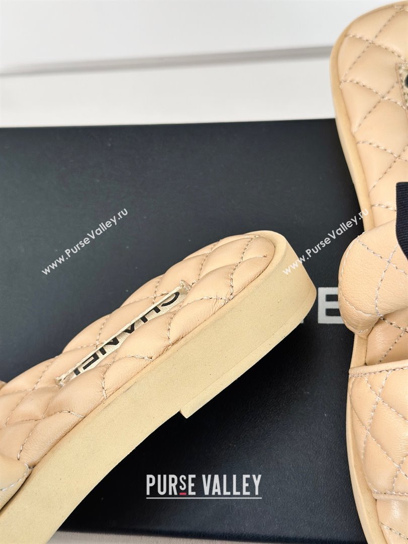 Chanel Lambskin Flat Slide Sandals with Bow Beige 2024 0323 (MD-240323075)