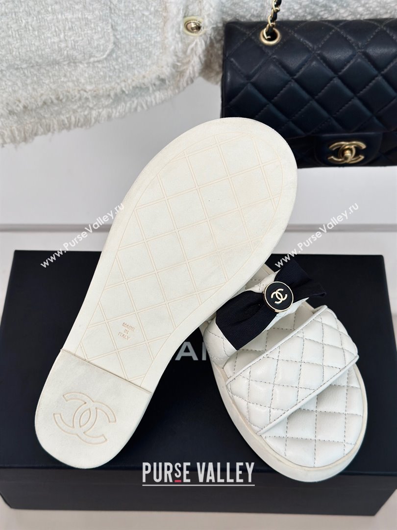 Chanel Lambskin Flat Slide Sandals with Bow White 2024 0323 (MD-240323076)