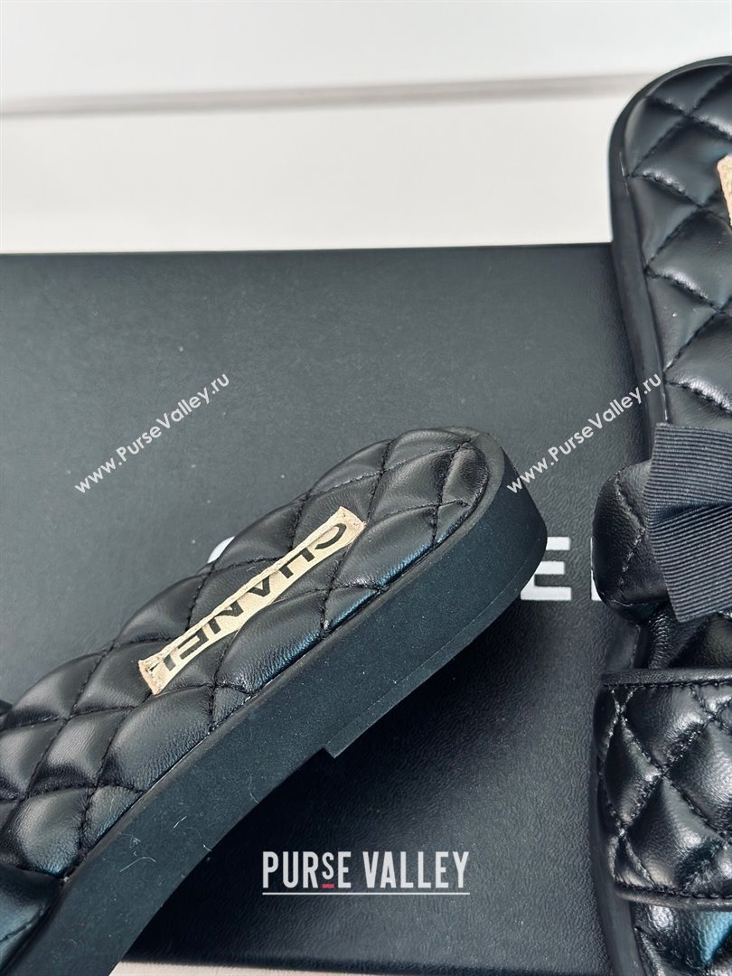 Chanel Lambskin Flat Slide Sandals with Bow Black 2024 0323 (MD-240323077)