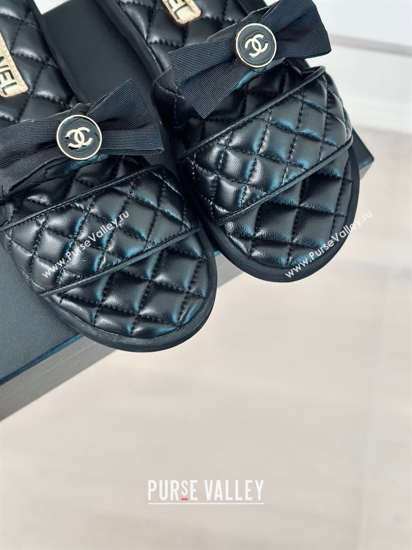 Chanel Lambskin Flat Slide Sandals with Bow Black 2024 0323 (MD-240323077)