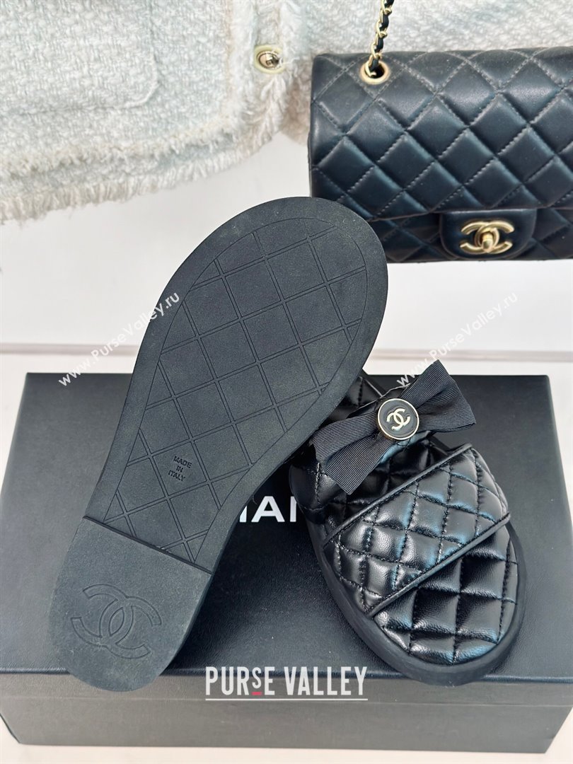 Chanel Lambskin Flat Slide Sandals with Bow Black 2024 0323 (MD-240323077)