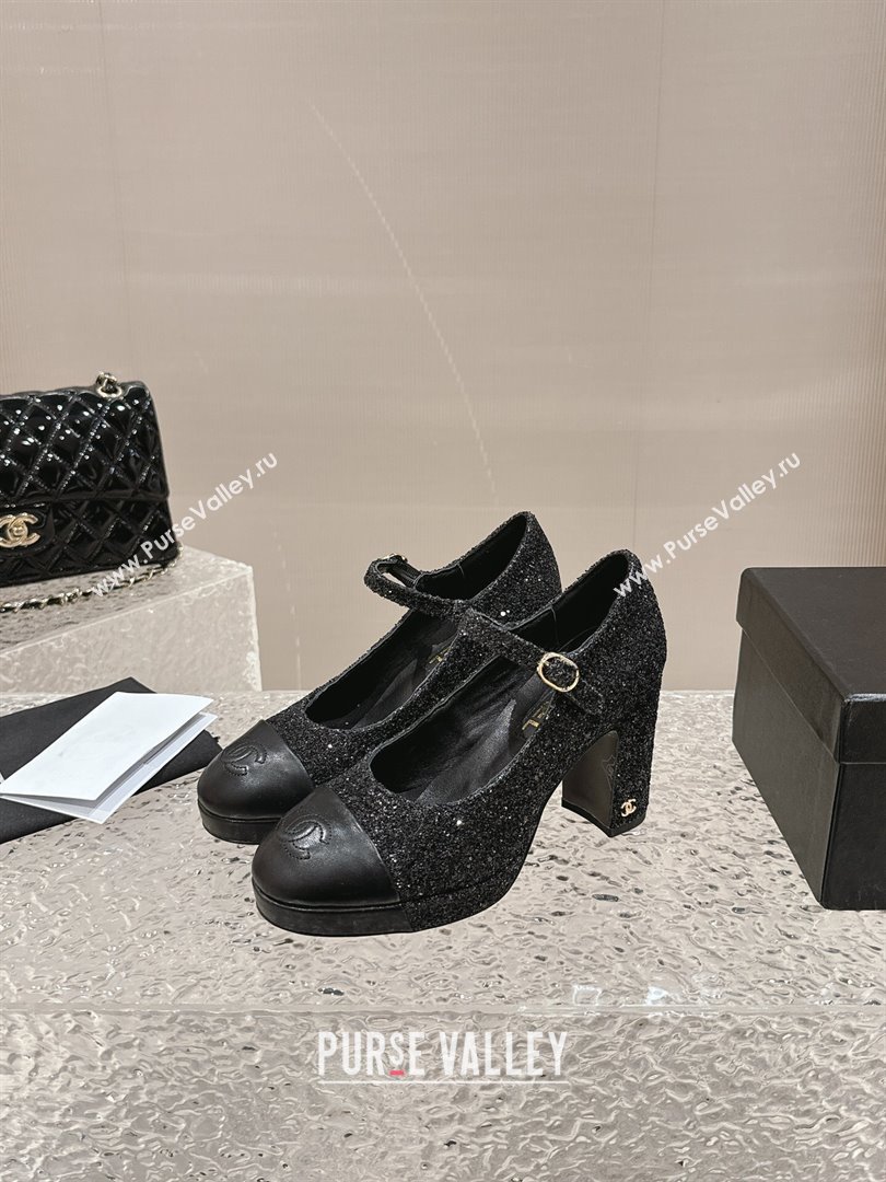Chanel Glitters Mary Janes Platform Pumps Black 2024 0323 (MD-240323082)