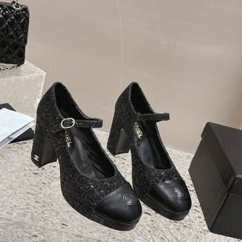 Chanel Glitters Mary Janes Platform Pumps Black 2024 0323 (MD-240323082)