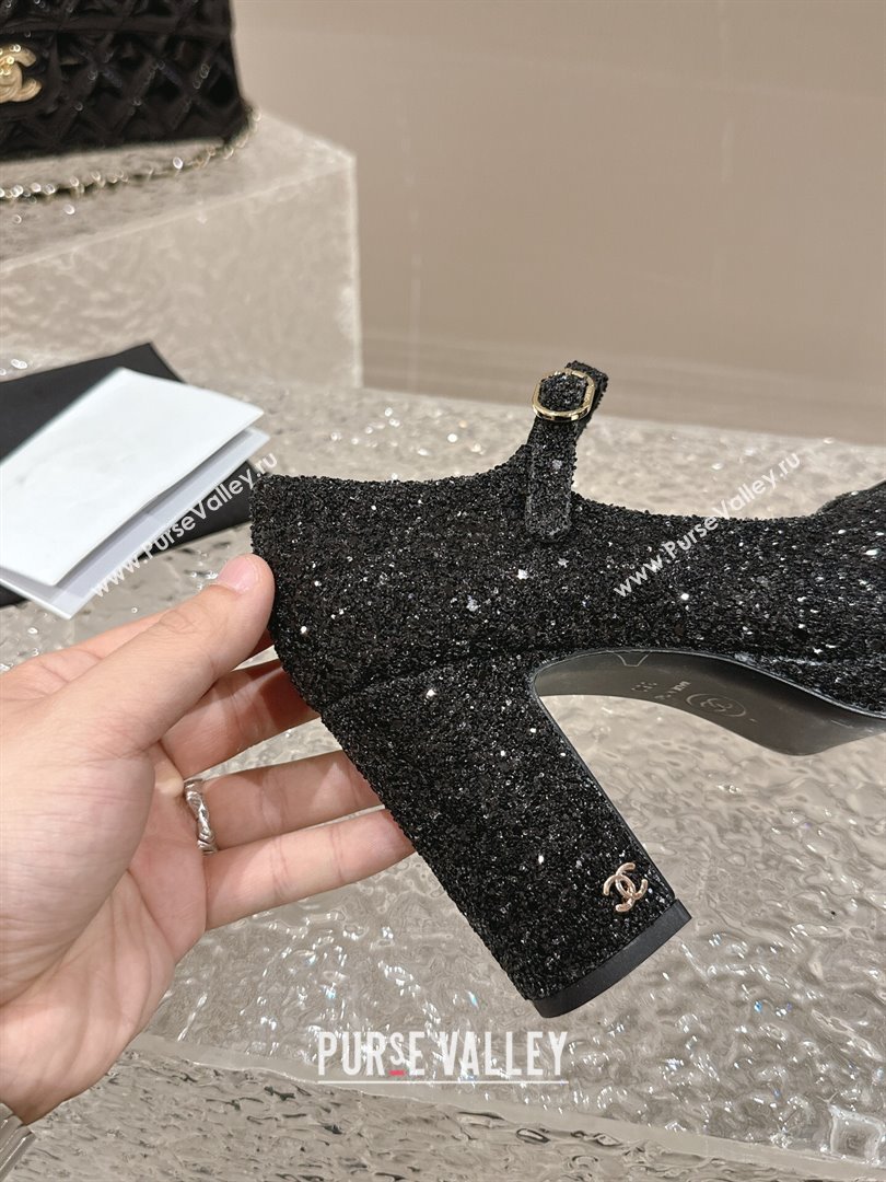 Chanel Glitters Mary Janes Platform Pumps Black 2024 0323 (MD-240323082)