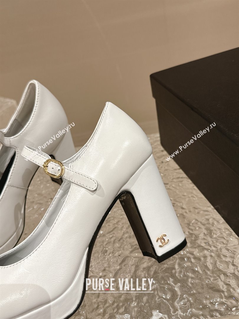 Chanel Lambskin Mary Janes Platform Pumps White 2024 0323 (MD-240323085)