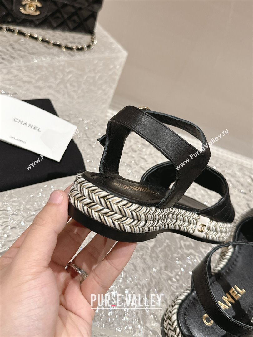 Chanel Lambskin Flat Sandals with Pearls Bloom Black 2024 0323 (MD-240323088)