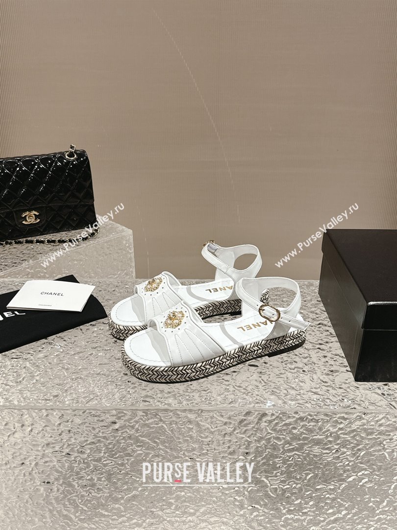 Chanel Lambskin Flat Sandals with Pearls Bloom White 2024 0323 (MD-240323089)