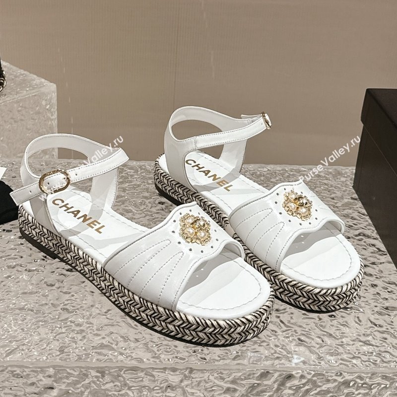 Chanel Lambskin Flat Sandals with Pearls Bloom White 2024 0323 (MD-240323089)