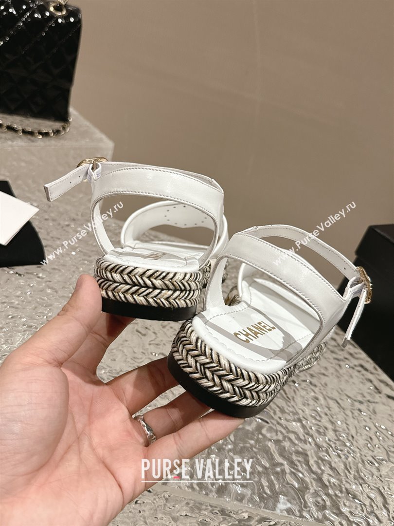 Chanel Lambskin Flat Sandals with Pearls Bloom White 2024 0323 (MD-240323089)