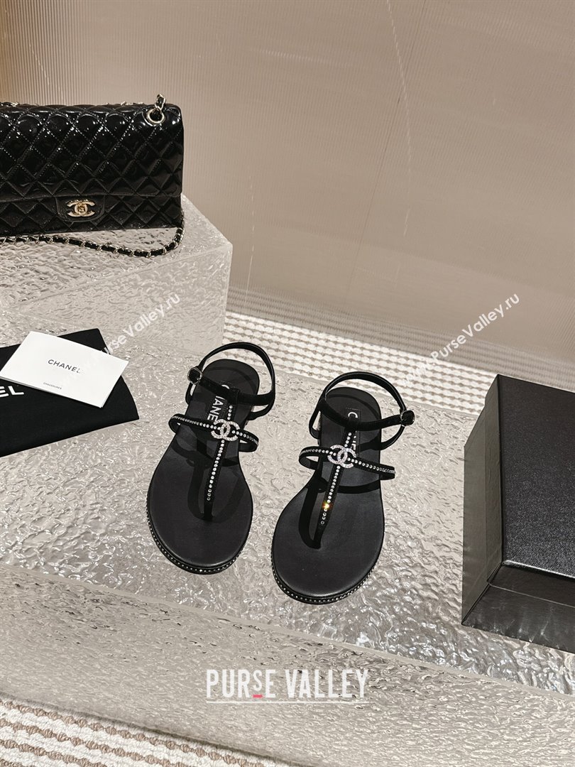 Chanel Suede Flat Sandals with Crystals Black 2024 0325 (MD-240325001)