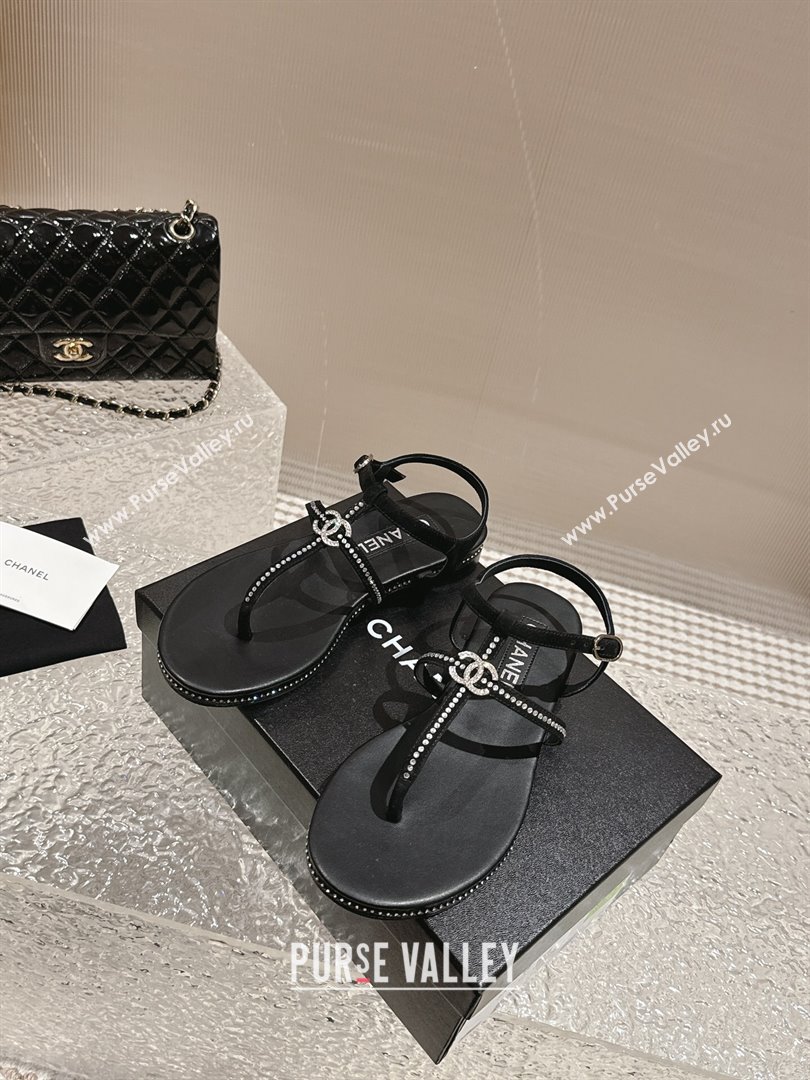 Chanel Suede Flat Sandals with Crystals Black 2024 0325 (MD-240325001)