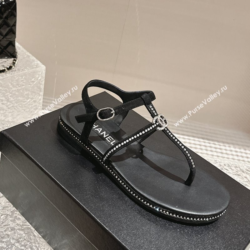 Chanel Suede Flat Sandals with Crystals Black 2024 0325 (MD-240325001)