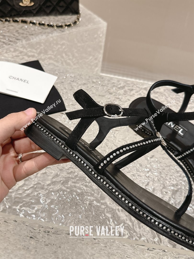 Chanel Suede Flat Sandals with Crystals Black 2024 0325 (MD-240325001)