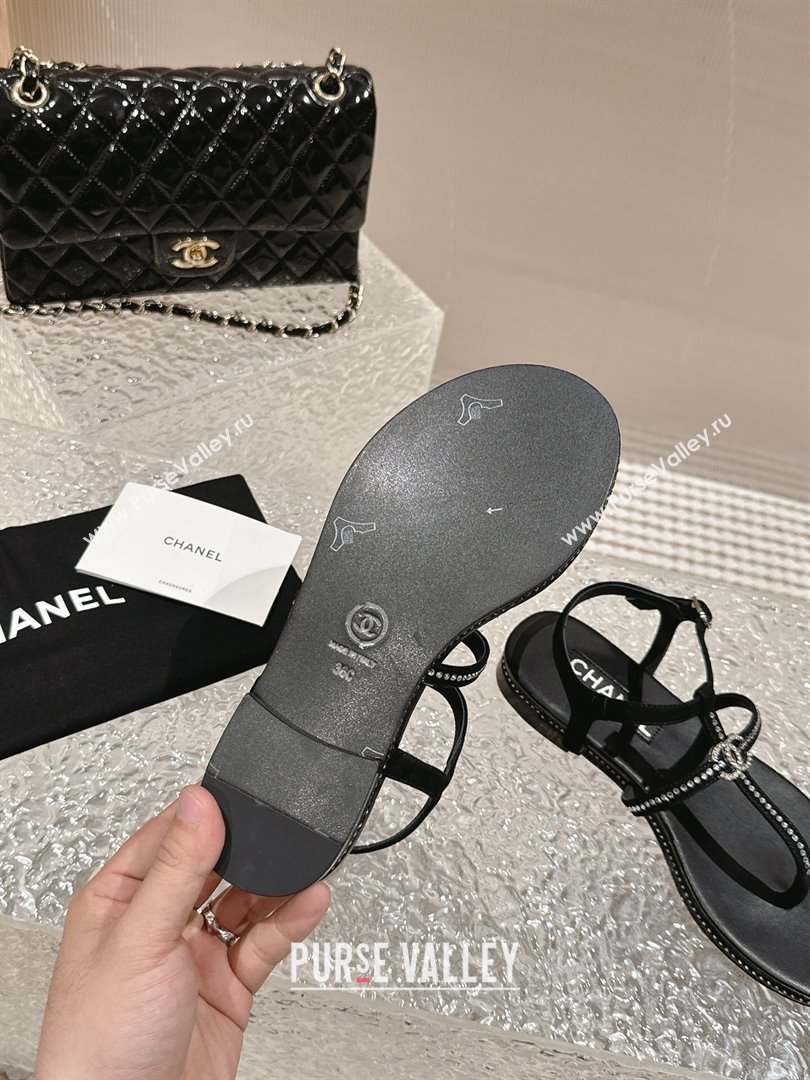 Chanel Suede Flat Sandals with Crystals Black 2024 0325 (MD-240325001)