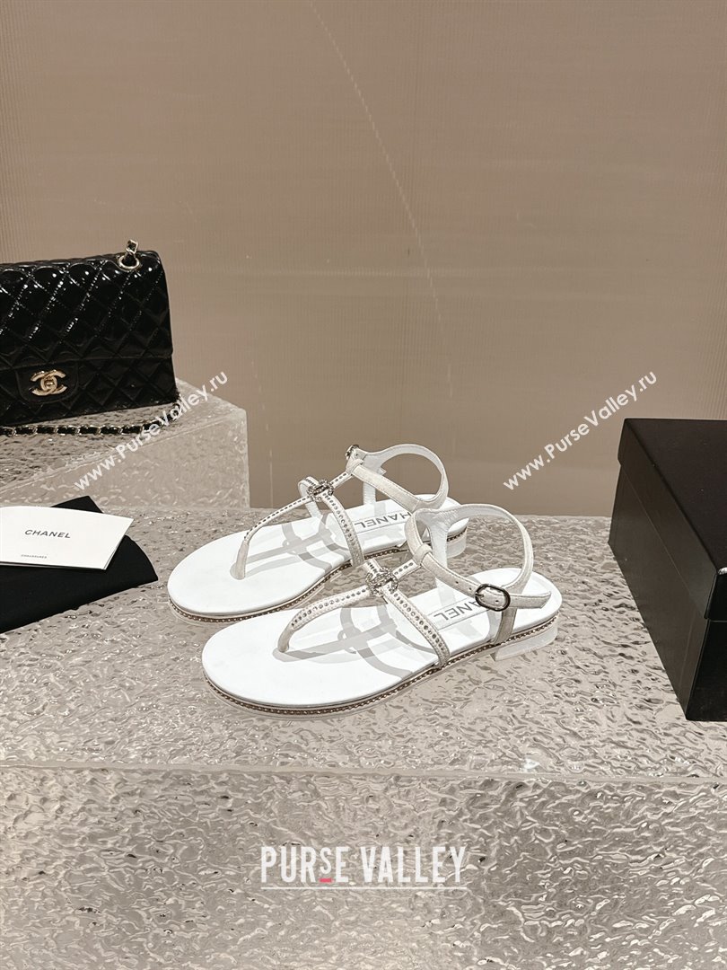 Chanel Suede Flat Sandals with Crystals White 2024 0325 (MD-240325002)