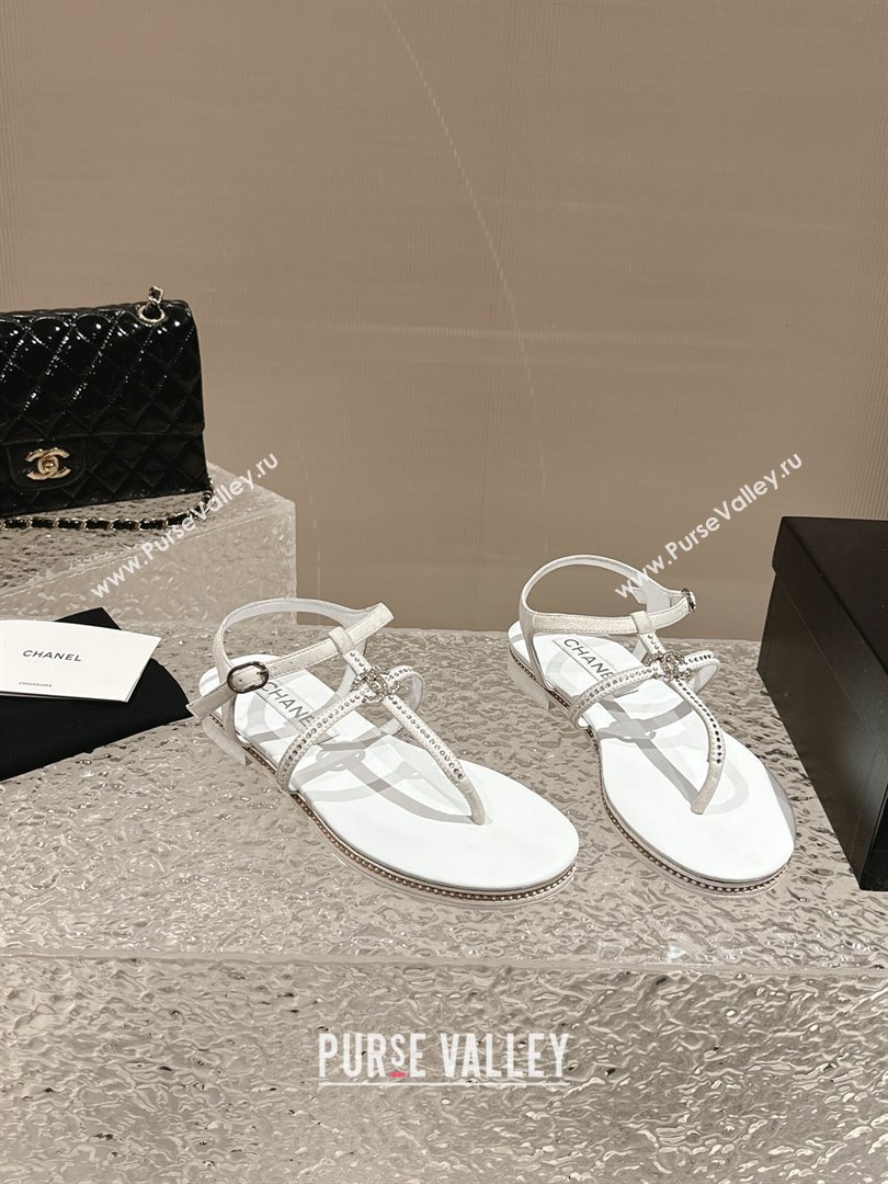 Chanel Suede Flat Sandals with Crystals White 2024 0325 (MD-240325002)