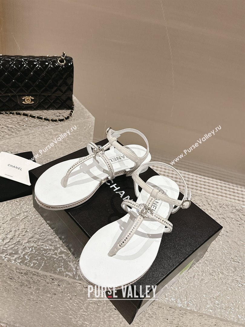 Chanel Suede Flat Sandals with Crystals White 2024 0325 (MD-240325002)