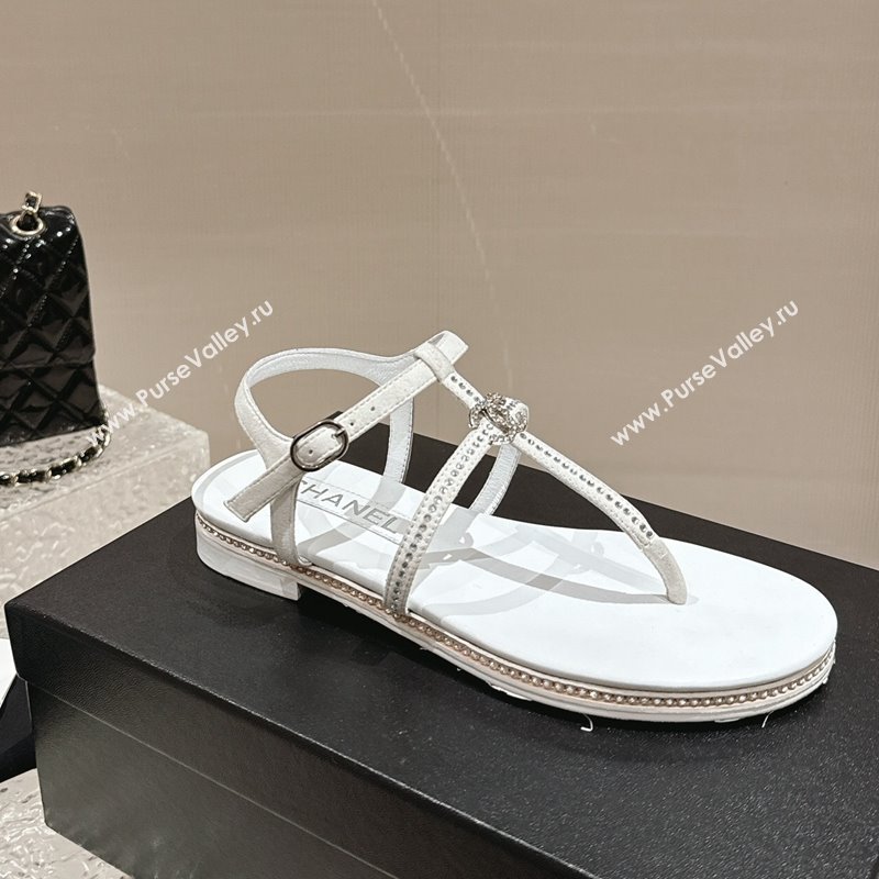 Chanel Suede Flat Sandals with Crystals White 2024 0325 (MD-240325002)